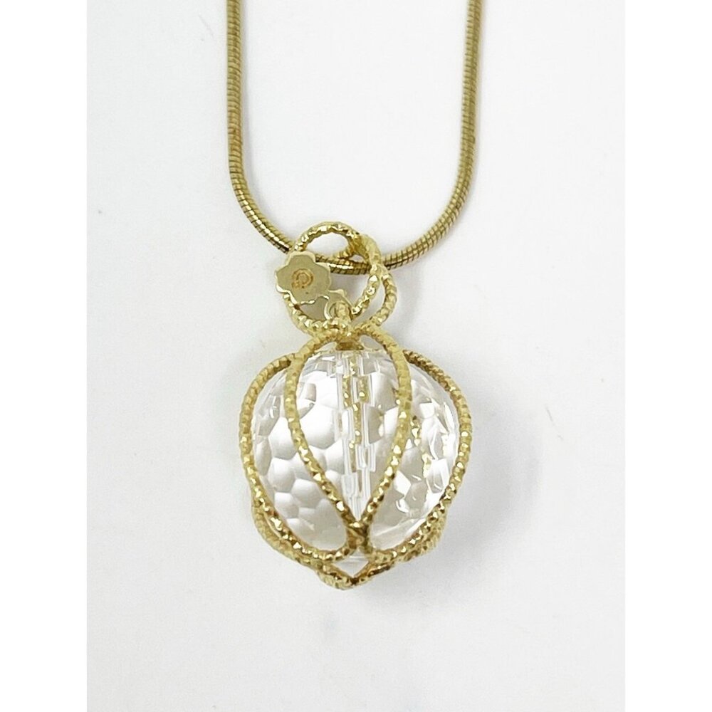 925 Sterling Silver Vermeil Caged Honeycomb Crystal Pendant Necklace 16” Italy